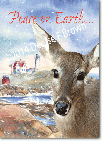 A Deer Visits Nubble Lighthouse Holiday Cards